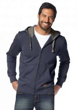 Man's World Kapuzensweatjacke mit kontrastfarbigem Innenfutter Schwarz, Olivgrün, Blau