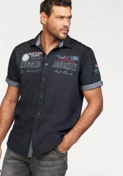 Man's World Kurzarmhemd mit Print und Aufnähern Blau, Nachtblau -Mans World Verkäufe 17349042
