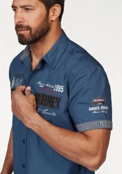 Man's World Kurzarmhemd mit Print und Aufnähern Blau, Nachtblau -Mans World Verkäufe 20717649