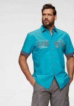 Man's World Kurzarmhemd mit Chambray-Einsätzen Schwarz, Wei&szlig;, T&uuml;rkis